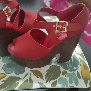 Red high top thick heel sandal